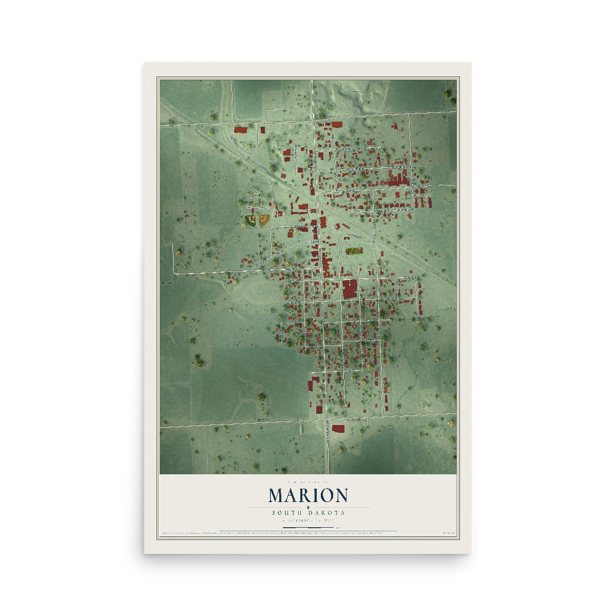 Map of Marion, South Dakota, 12 x 18 inch unframed archival matte print
