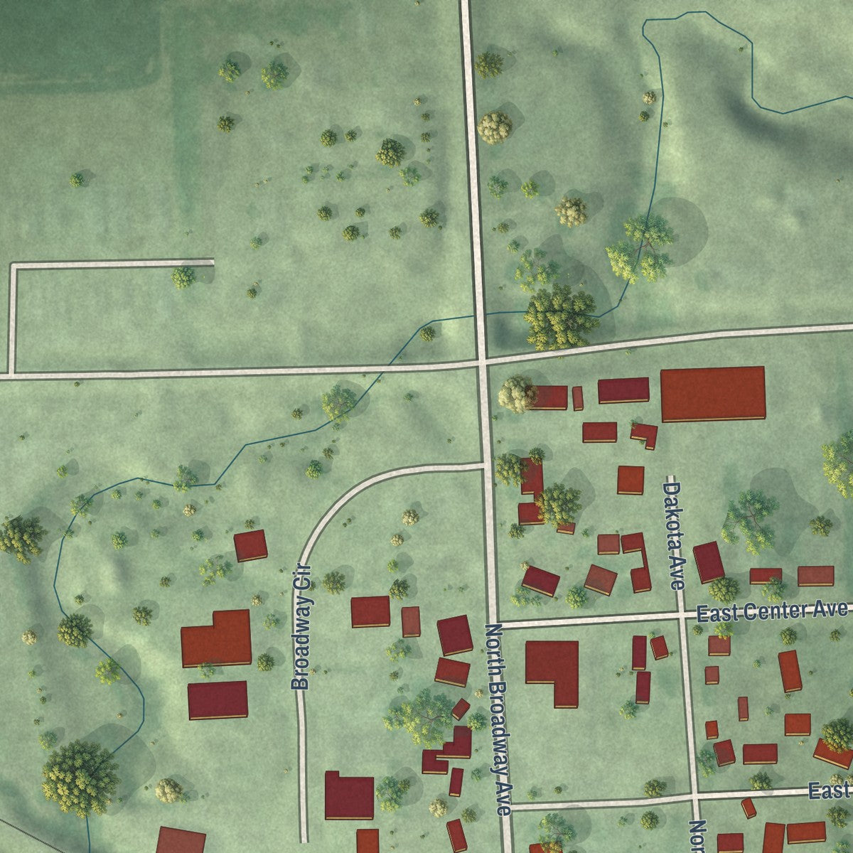 Second close-up of the map of Marion, South Dakota print showing more streets and buildings