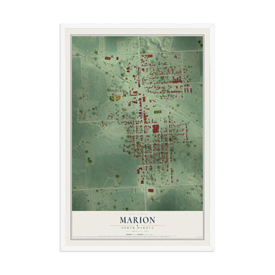 Map of Marion, South Dakota, 12 x 18 inch print in a white wood frame