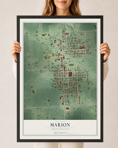 Map of Marion, South Dakota, 24 x 36 inch print in a black wood frame