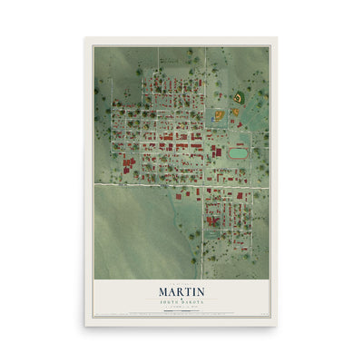 Map of Martin, South Dakota, 12 x 18 inch unframed archival matte print