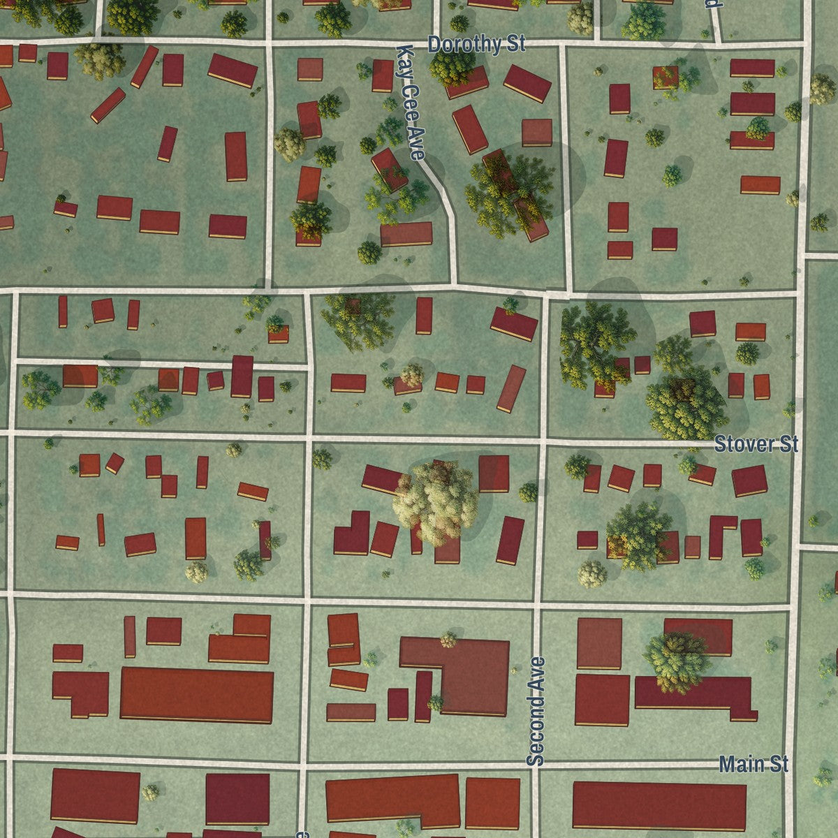 Close-up of the map of Martin, South Dakota print showing street and building detail