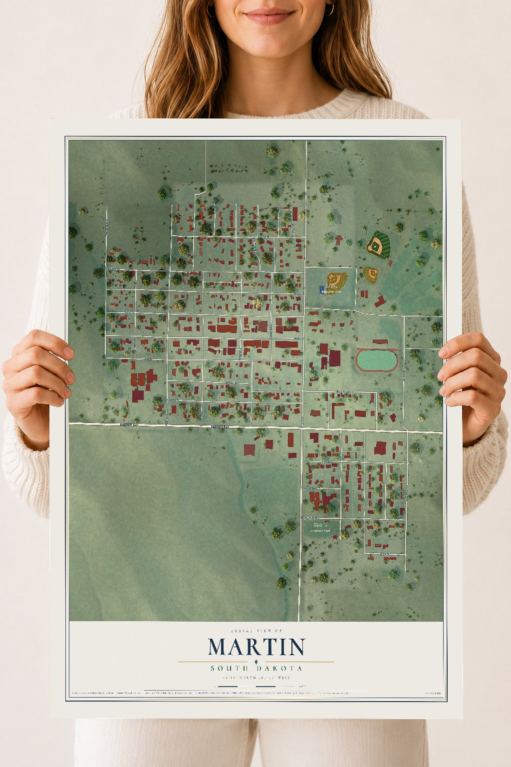 Map of Martin, South Dakota, 18 x 24 inch unframed archival matte print