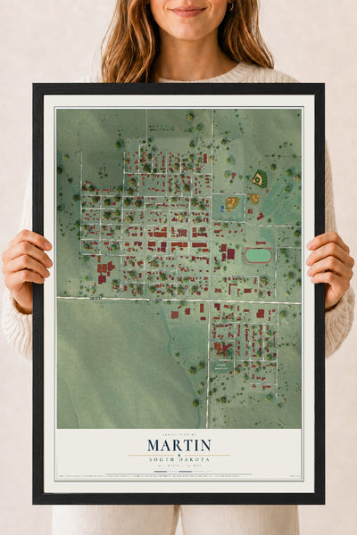 Map of Martin, South Dakota, 18 x 24 inch print in a black wood frame