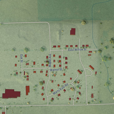 Close-up of the map of Marty, South Dakota print showing street and building detail
