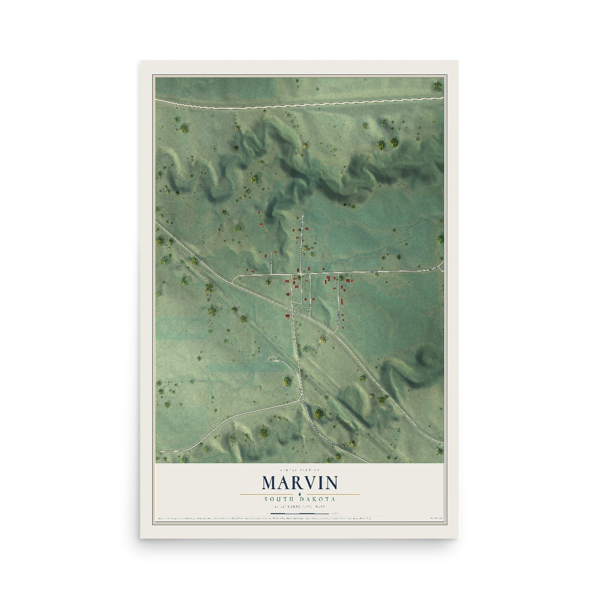 Map of Marvin, South Dakota, 12 x 18 inch unframed archival matte print