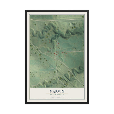 Map of Marvin, South Dakota, 12 x 18 inch print in a black wood frame