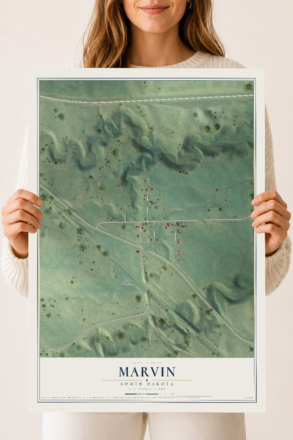Map of Marvin, South Dakota, 18 x 24 inch unframed archival matte print