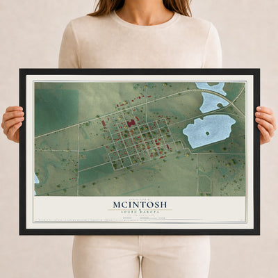 Map of McIntosh, South Dakota, 12 x 18 inch print in a black wood frame