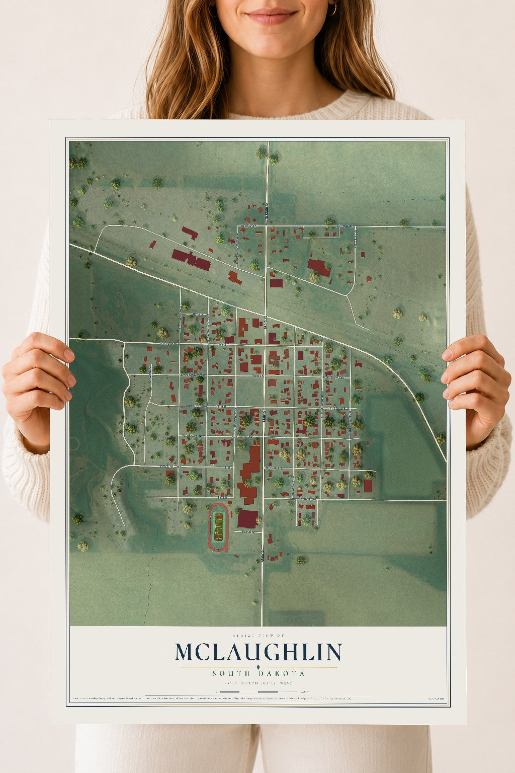 Map of McLaughlin, South Dakota, 18 x 24 inch unframed archival matte print