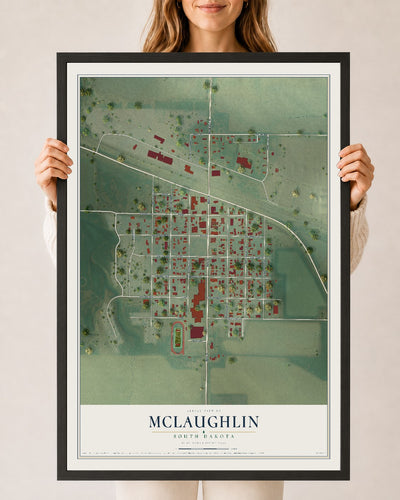 Map of McLaughlin, South Dakota, 24 x 36 inch print in a black wood frame