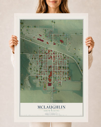 Map of McLaughlin, South Dakota, 24 x 36 inch print in a white wood frame