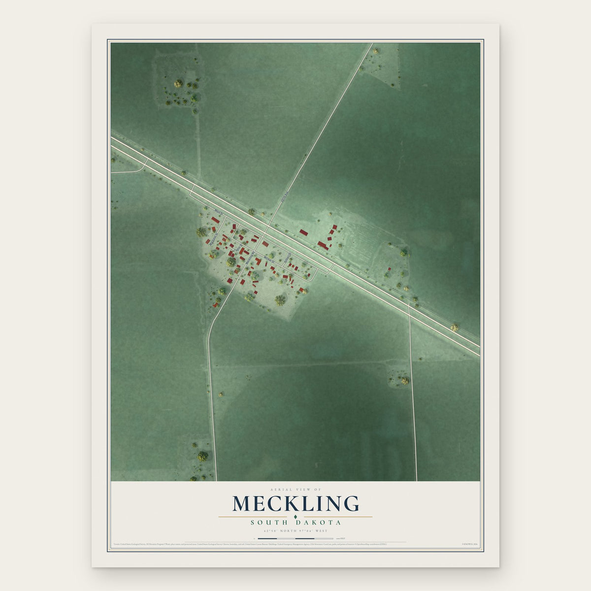 Meckling, South Dakota map print, the full design