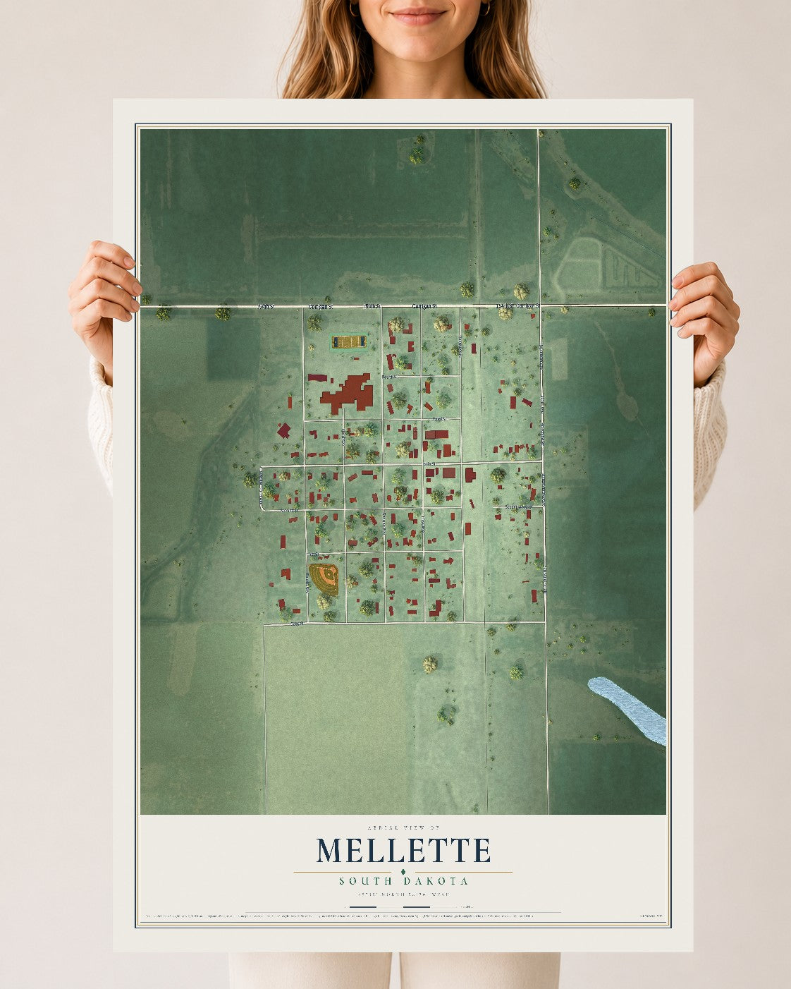 Map of Mellette, South Dakota, 24 x 36 inch unframed archival matte print