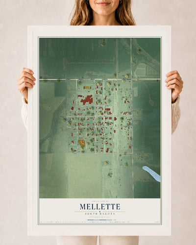 Map of Mellette, South Dakota, 24 x 36 inch print in a white wood frame