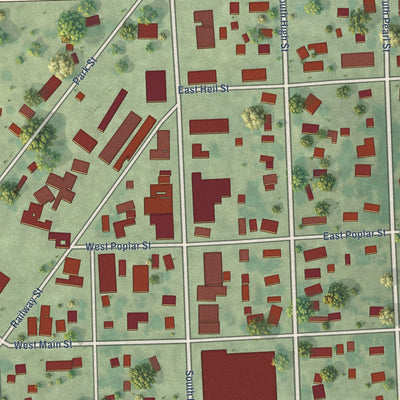 Close-up of the map of Menno, South Dakota print showing street and building detail