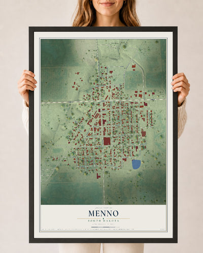 Map of Menno, South Dakota, 24 x 36 inch print in a black wood frame