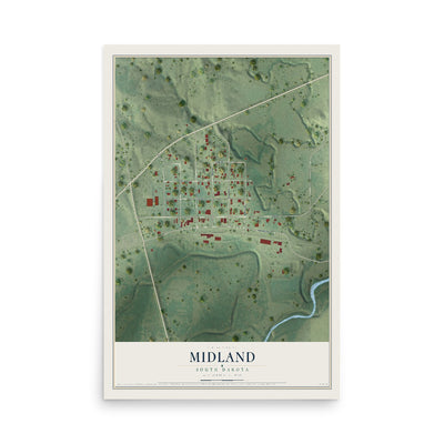 Map of Midland, South Dakota, 12 x 18 inch unframed archival matte print