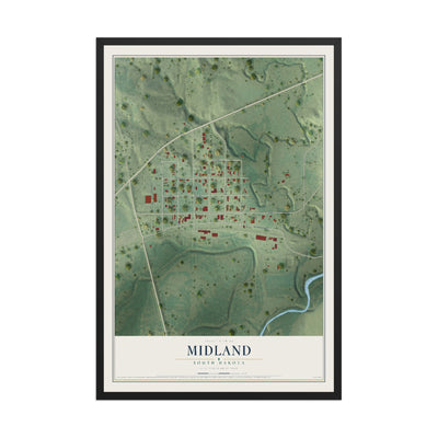 Map of Midland, South Dakota, 12 x 18 inch print in a black wood frame