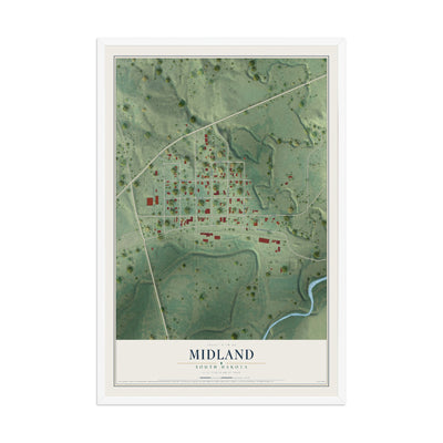 Map of Midland, South Dakota, 12 x 18 inch print in a white wood frame