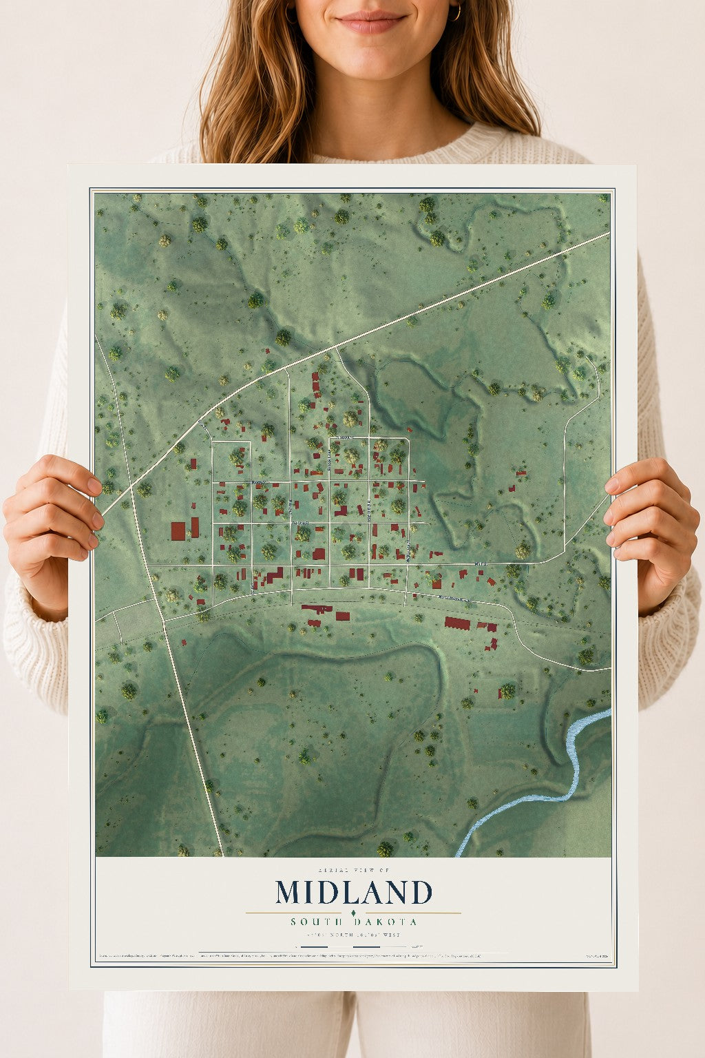 Map of Midland, South Dakota, 18 x 24 inch unframed archival matte print