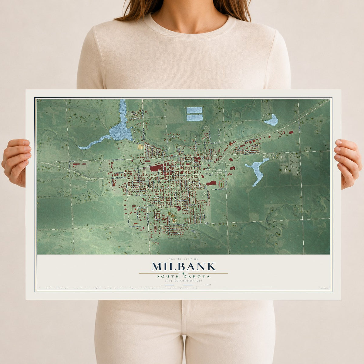 Map of Milbank, South Dakota, 12 x 18 inch unframed archival matte print