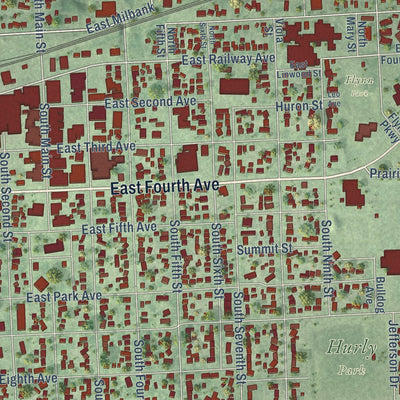 Close-up of the map of Milbank, South Dakota print showing street and building detail