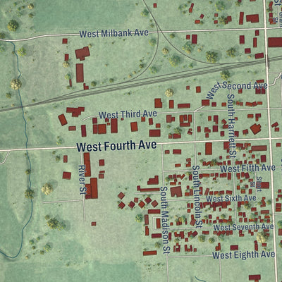 Second close-up of the map of Milbank, South Dakota print showing more streets and buildings