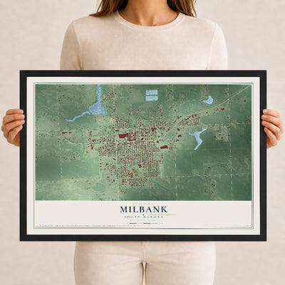 Map of Milbank, South Dakota, 12 x 18 inch print in a black wood frame