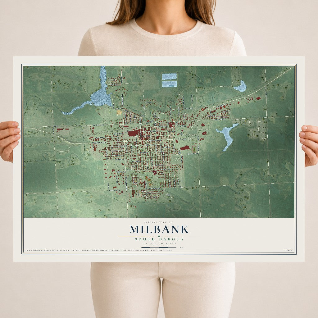Map of Milbank, South Dakota, 18 x 24 inch unframed archival matte print