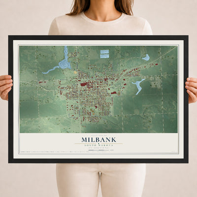 Map of Milbank, South Dakota, 18 x 24 inch print in a black wood frame