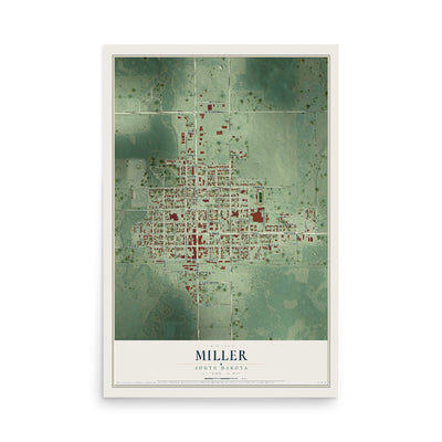 Map of Miller, South Dakota, 12 x 18 inch unframed archival matte print