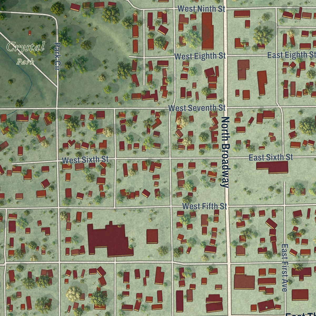 Close-up of the map of Miller, South Dakota print showing street and building detail