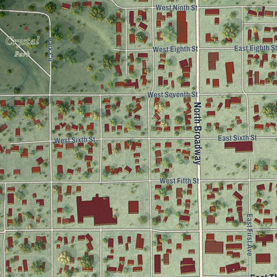 Close-up of the map of Miller, South Dakota print showing street and building detail