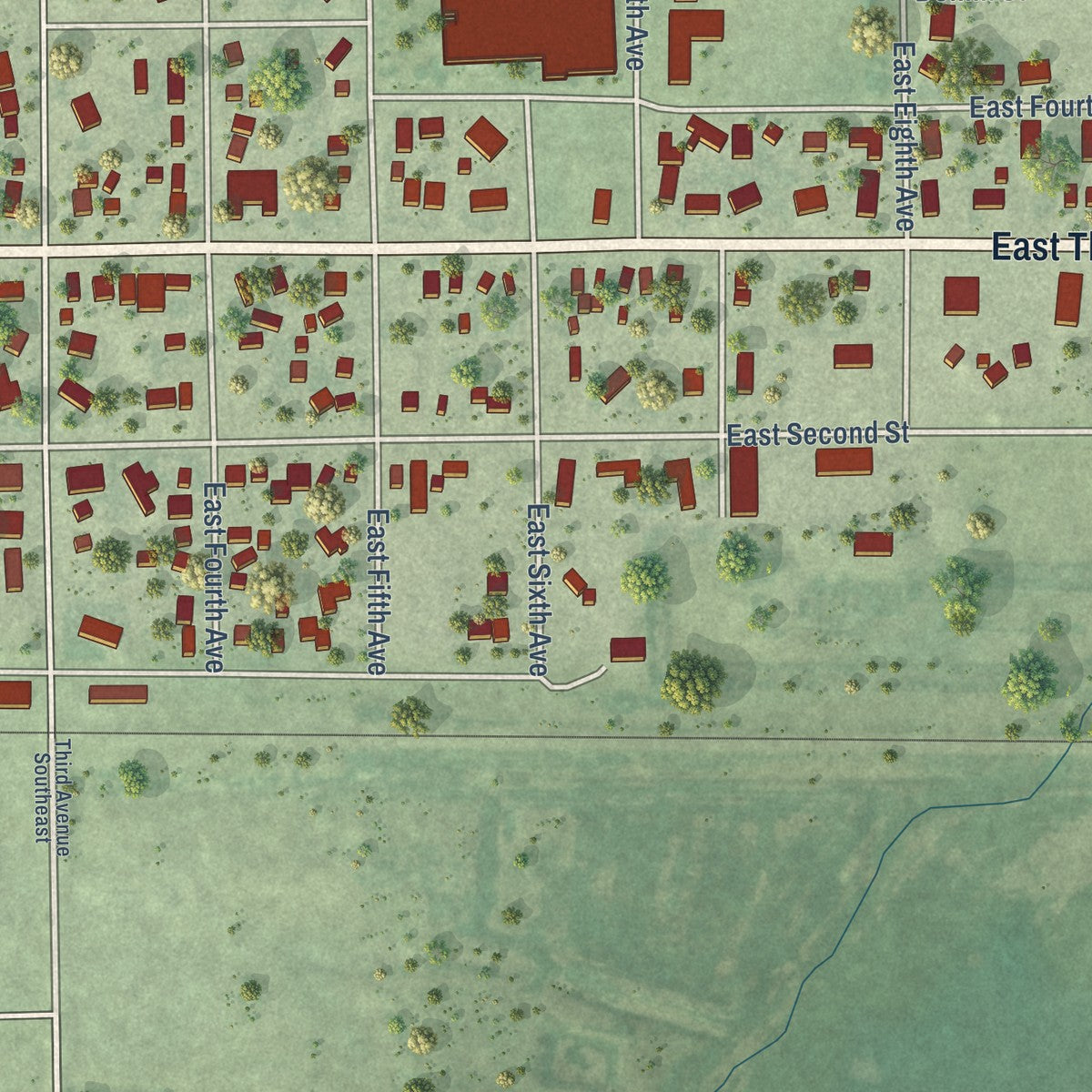 Second close-up of the map of Miller, South Dakota print showing more streets and buildings