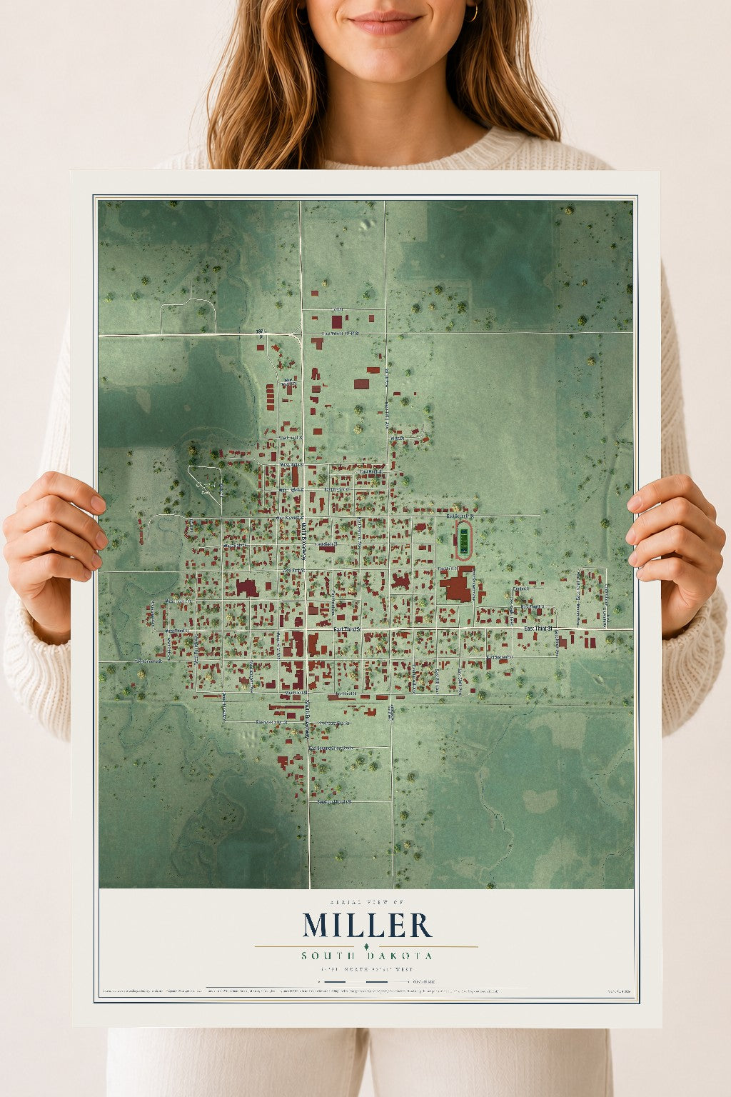 Map of Miller, South Dakota, 18 x 24 inch unframed archival matte print