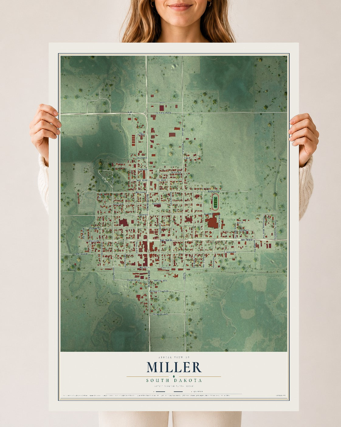 Map of Miller, South Dakota, 24 x 36 inch unframed archival matte print