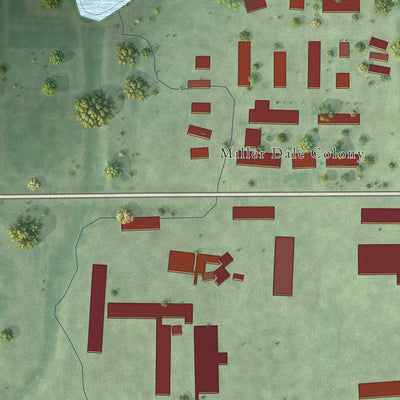 Close-up of the map of Millerdale Colony, South Dakota print showing street and building detail