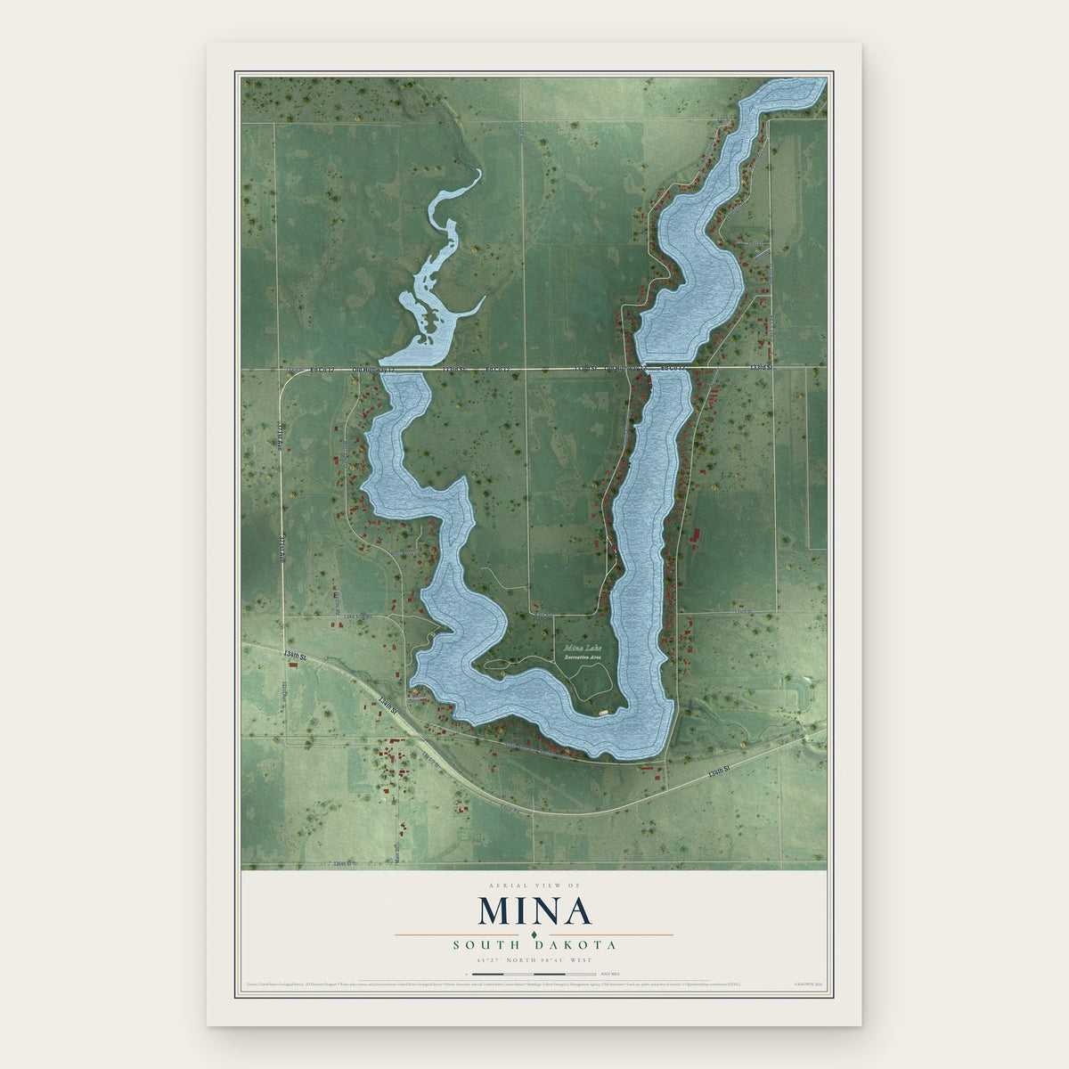 Mina, South Dakota map print, the full design