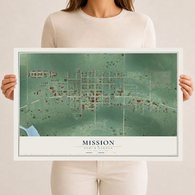 Map of Mission, South Dakota, 12 x 18 inch unframed archival matte print