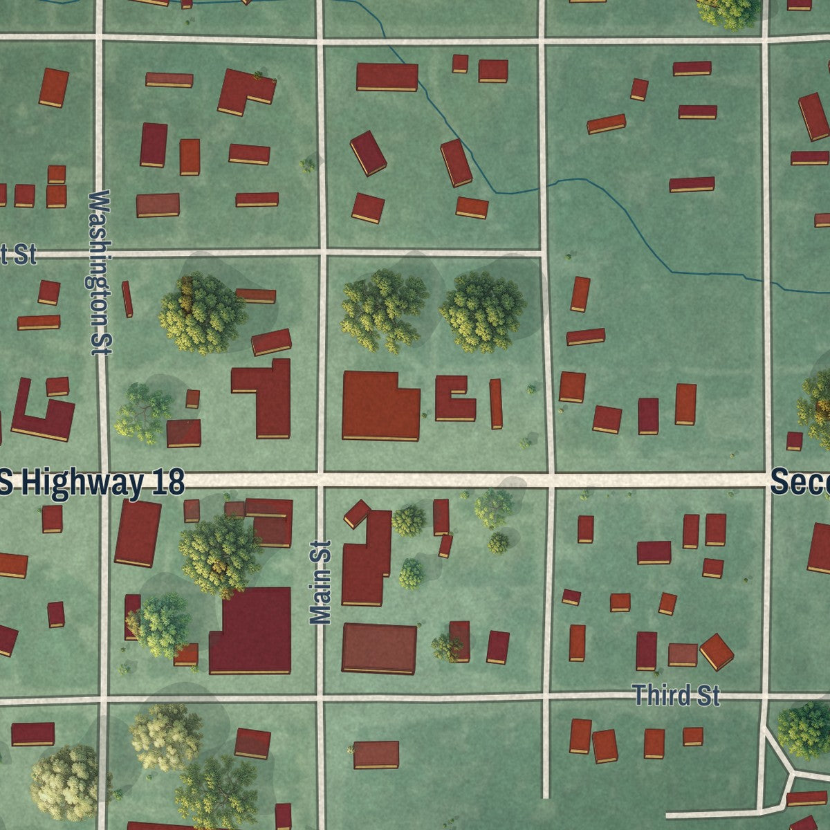 Close-up of the map of Mission, South Dakota print showing street and building detail