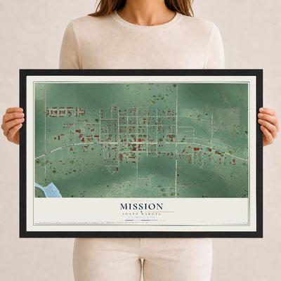 Map of Mission, South Dakota, 12 x 18 inch print in a black wood frame