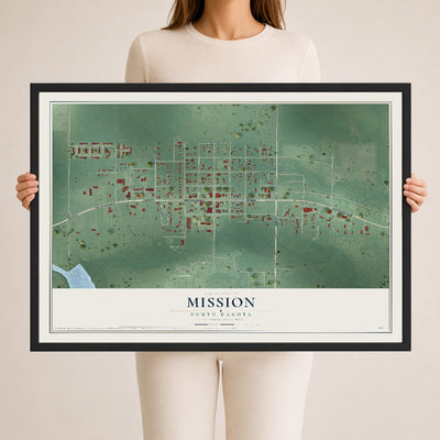 Map of Mission, South Dakota, 24 x 36 inch print in a black wood frame