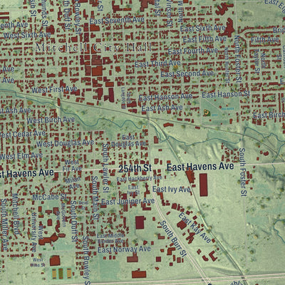 Close-up of the map of Mitchell, South Dakota print showing street and building detail