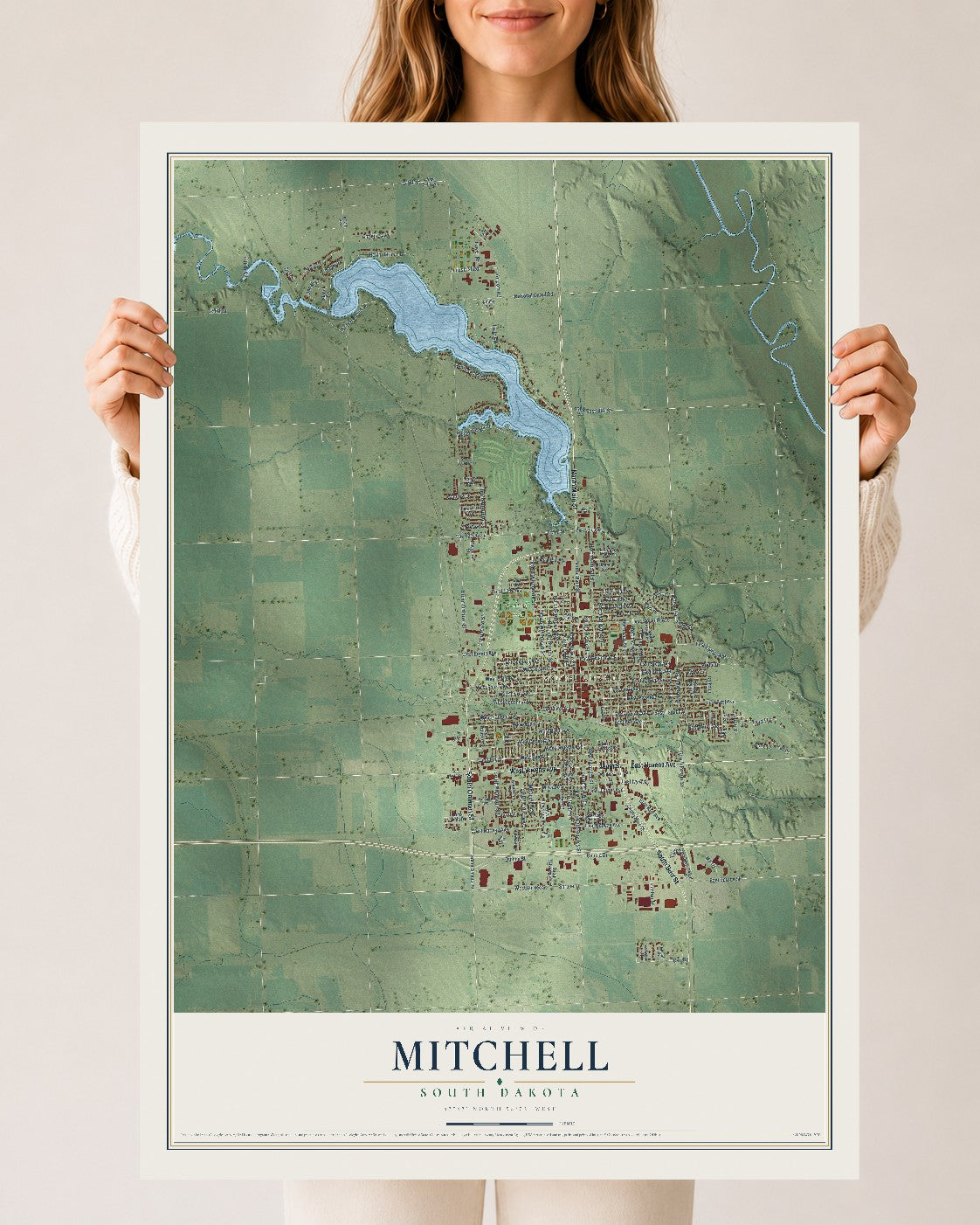 Map of Mitchell, South Dakota, 24 x 36 inch unframed archival matte print
