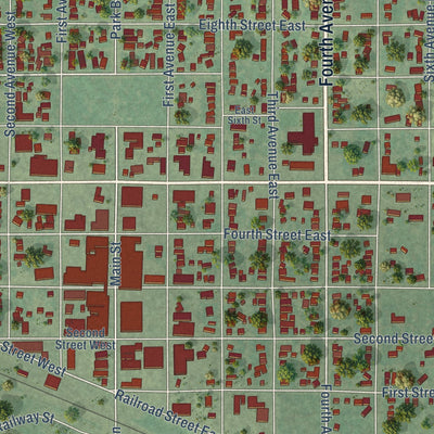 Close-up of the map of Mobridge, South Dakota print showing street and building detail