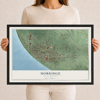 Map of Mobridge, South Dakota, 12 x 18 inch print in a black wood frame