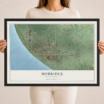 Map of Mobridge, South Dakota, 18 x 24 inch print in a black wood frame