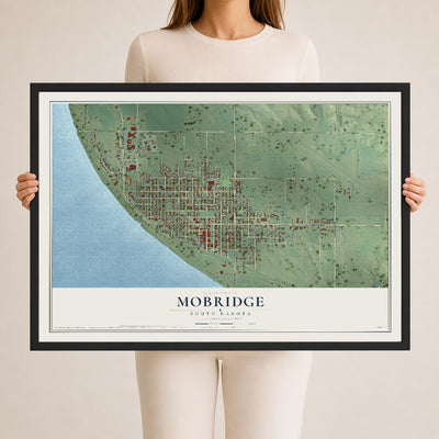 Map of Mobridge, South Dakota, 24 x 36 inch print in a black wood frame