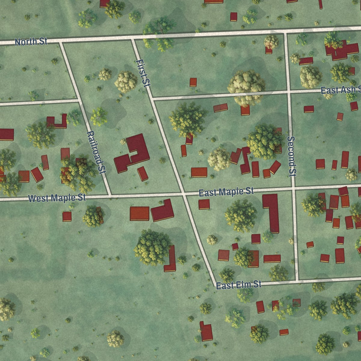 Close-up of the map of Monroe, South Dakota print showing street and building detail
